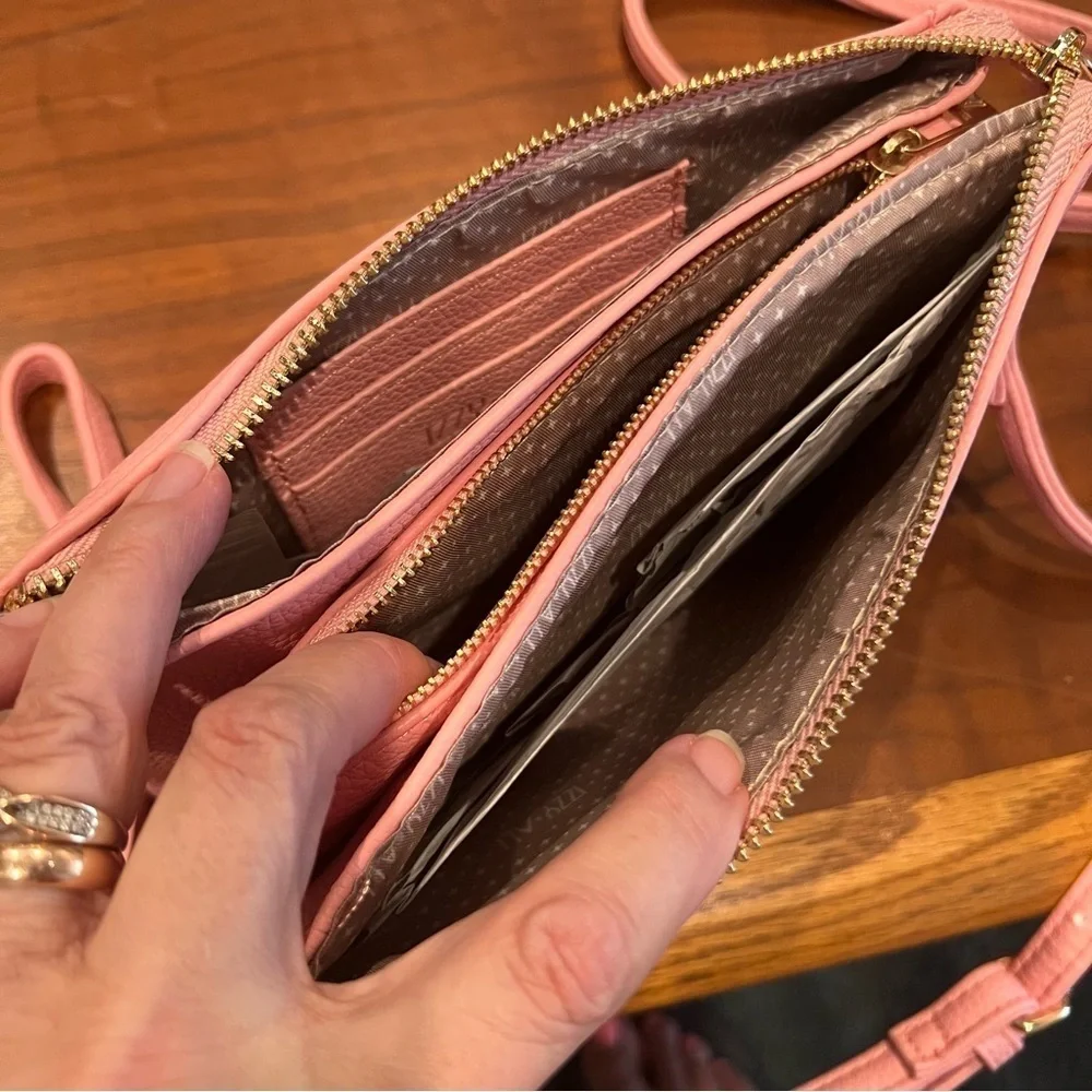 Izzy & Ali Vegan Leather Pebble Grain Taupe Crossbody / Wristlet
